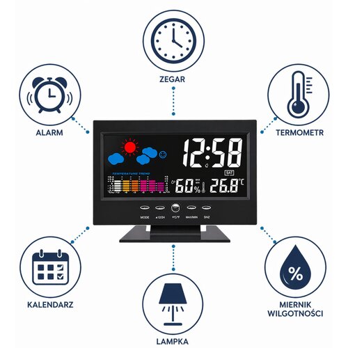  sat s LED zaslonom, termometrom i higrometrom - crni Slike