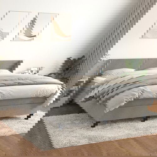 The Living Store Box spring postelja z vzmetnico svetlo siv 140x190 cm žamet - Box Spring Postelja, (21489417) Slike