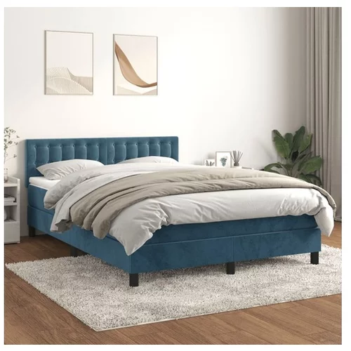 vidaXL Box spring postelja z vzmetnico temno modra 140x190cm