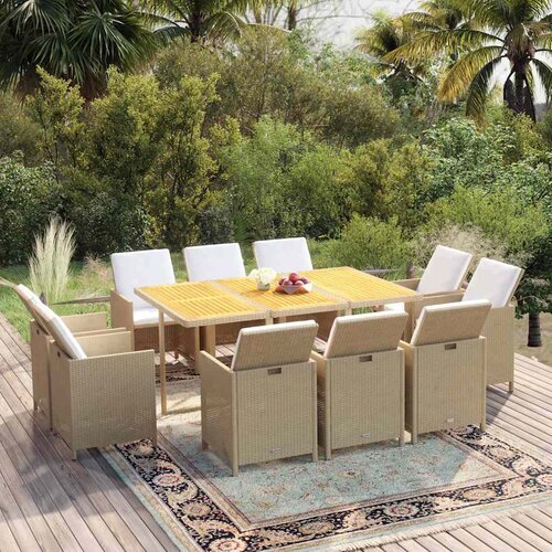  11-dijelni vrtni blagovaonski set od poliratana s jastucima bež 163 cm table length Slike