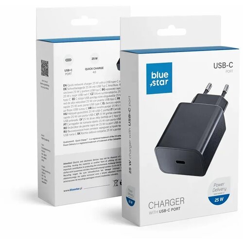 Univerzalni Hišni / zidni polnilec Blue Star - hitri polnilec 1xUSB Type-C PD 25W - črni Cene
