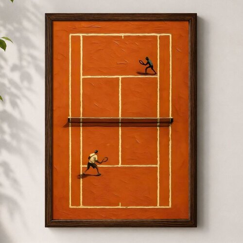 Wallxpert uramljena mdf slika 3752KACT-014, teniski teren od &scaron;ljake sa dva igrača, pogled odozgo, 37 x 52 cm Cene
