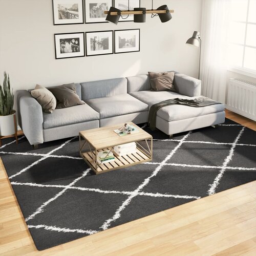  Čupavi tepih PAMPLONA s visokim vlaknima crni-krem 240 x 340 cm Cijene