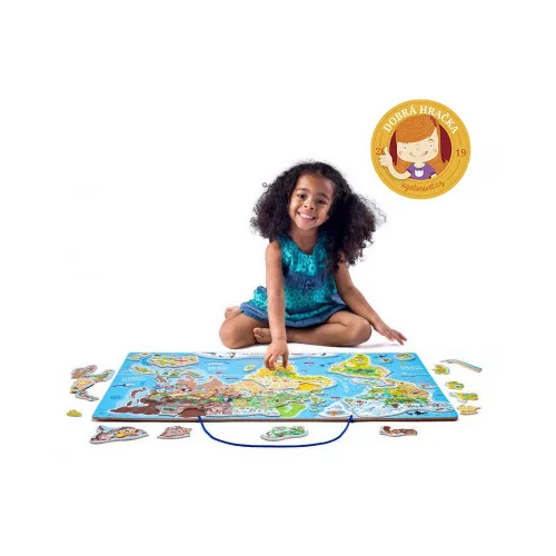 Woodyland Lesenee puzzle z magnetno ploščo - zemljevid sveta. Woody 203 Kos