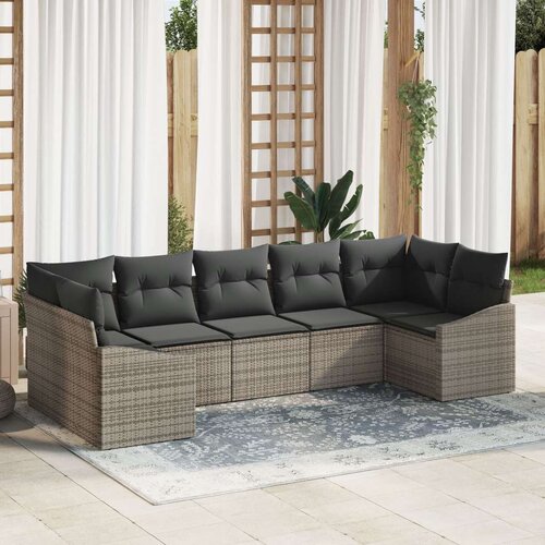vidaXL 7-delni set za outdoor jedilnico z blazinami Siva Poli Ratan Cene