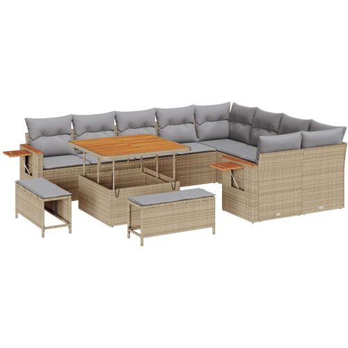  Set vrtnih sofa s jastučićima od 12 komada bež poli ratan akacija  set vrtne blagovaonice s jastučićima od 3 komada bež poli rat Cijene