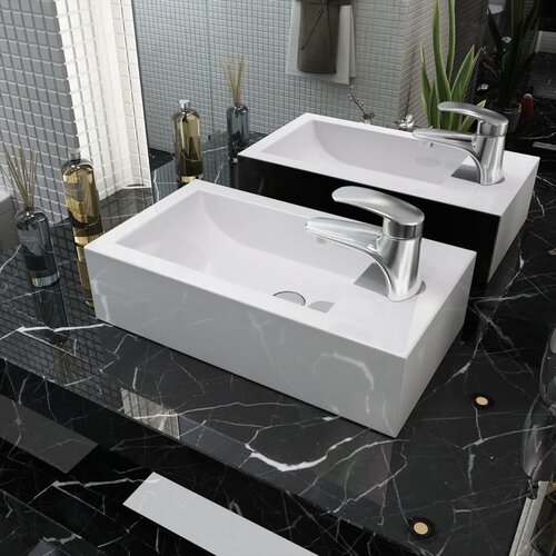 VidaXL umivaonik s otvorom za slavinu keramički bijeli 46x25,5x12 cm Slike