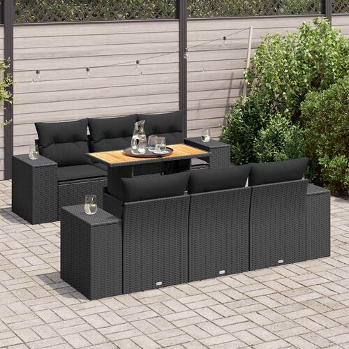  7-dijelni set vrtnih sofa od poliratana s jastucima crni Slike