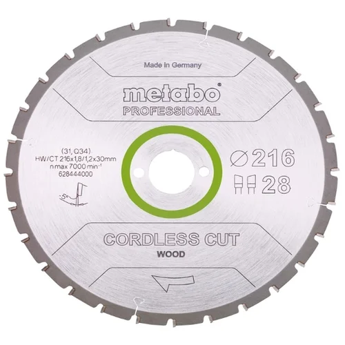 Metabo CORDLESS CUT WOOD 628444000 list kružne pile 216 x 30 x 1.2 mm Broj zubaca (po inču): 28 1 St.