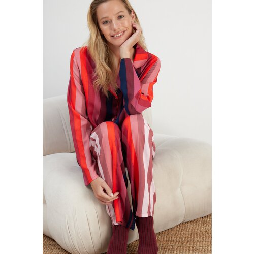 Trendyol Multicolored Striped Shirt-Pants Viscose Woven Pajamas Set Cene