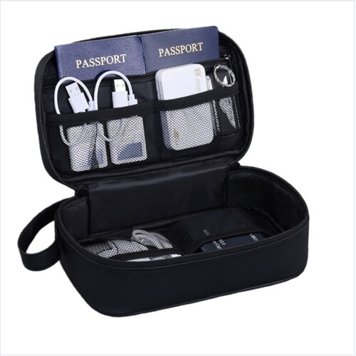 INF Travel Portable Electronics Organizer Pouch - Lightweight PU Tech Storage Black, (5000158063) Cene