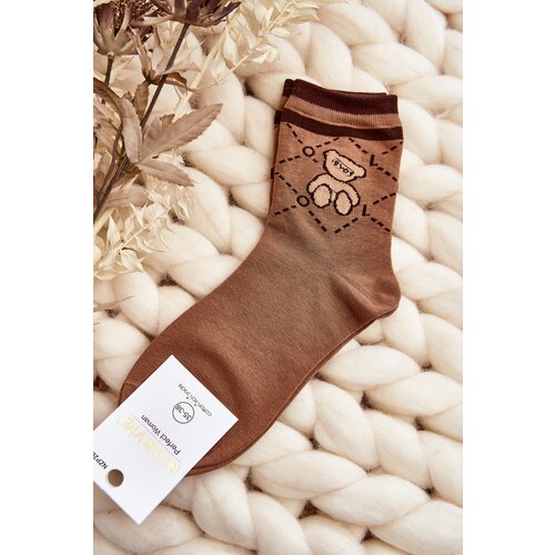 Kesi Brown patterned women&amp;#039;s socks with teddy bear Slike