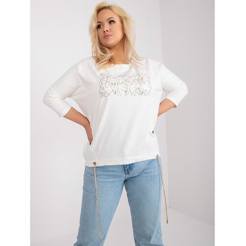 Fashion Hunters Ecru cotton plus size blouse with silver application Slike