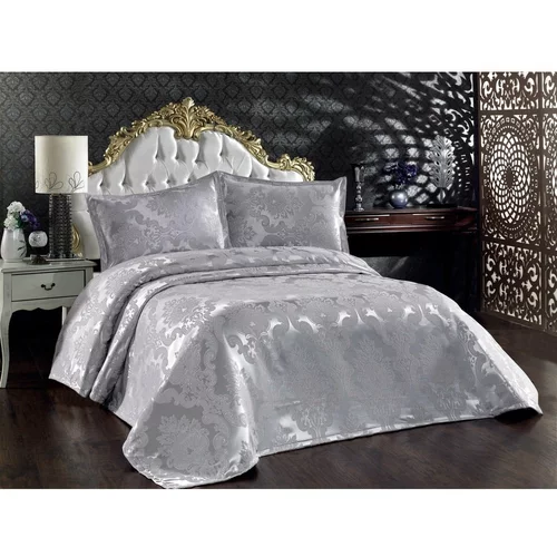 Mijolnir Sivi pamučni prekrivač i jastučnica set za bračni krevet 240x260 cm Beste -