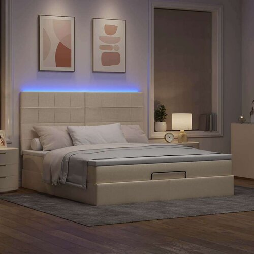 VidaXL Otomanski krevet s madracem i LED krem 160x200cm tkanine Slike