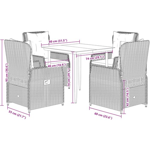  5-dijelni vrtni blagovaonski set s jastucima poliratan smeđi Smeđa 80 x 80 x 74 cm Slike
