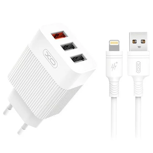 REBEL Polnilec USB Quick Charge XO-L72, 18W, lightning kabel, bel, (20823102)