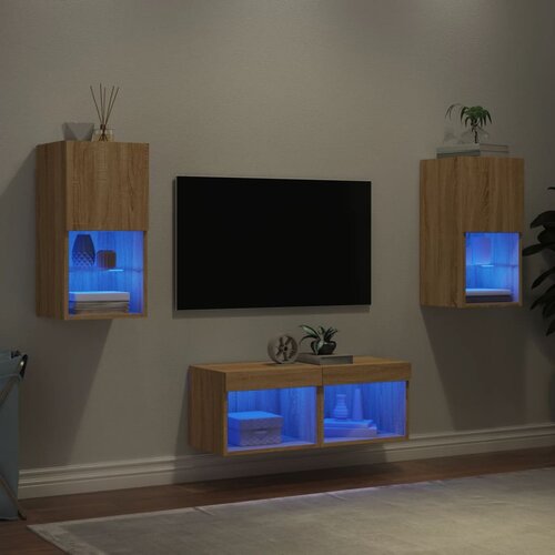 vidaXL 4-dijelni zidni TV ormarići s LED svjetlima boja hrasta sonome Cijene