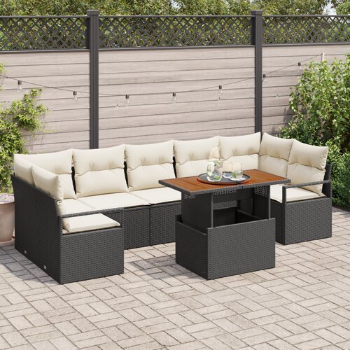 vidaXL 8-delni vrtni sofa set z blazinami črn poli ratan akacija Cene