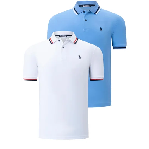 Dewberry DUAL SET T8594 MENS T-SHIRT-WHITE-LIGHT BLUE