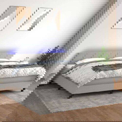  Box spring s madracem LED svjetlosivi 180x200 cm tkanina Slike
