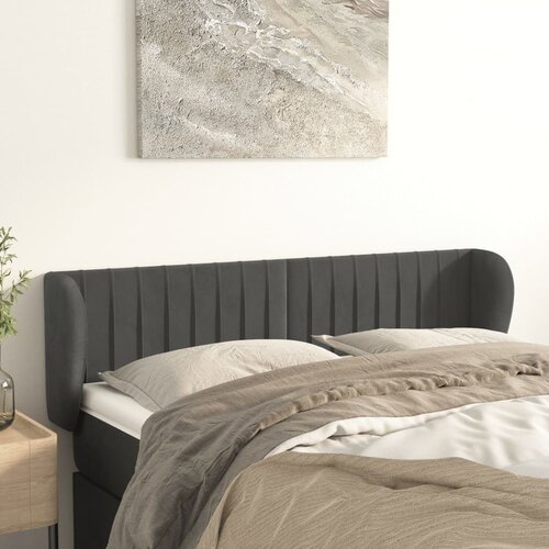 VidaXL Vzglavje z u&amp;scaron;esi temno sivo 147x23x78/88 cm žamet Slike