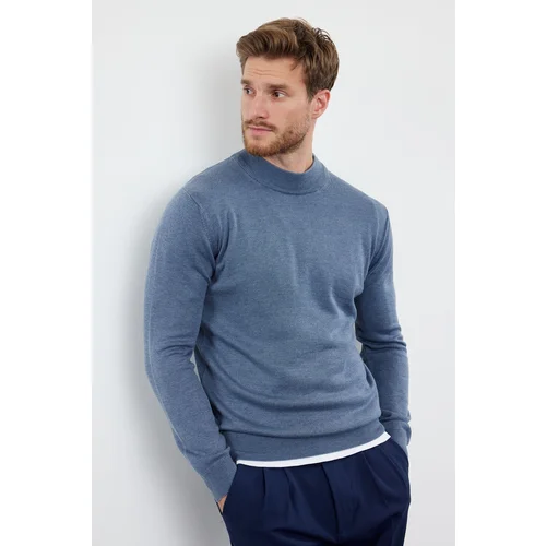 Trendyol Blue Slim Half Turtleneck Plain Knitwear Sweater