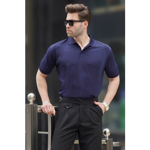 Madmext Navy Blue Men's Polo Neck Plain T-Shirt 6882 Slike