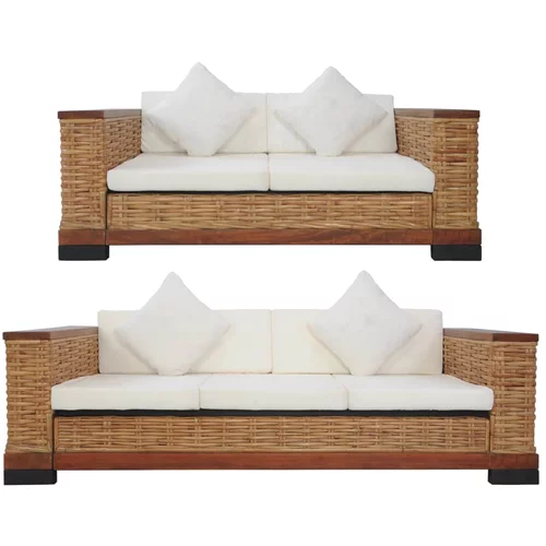  2-dijelni set sofa od prirodnog ratana s jastucima smeđi