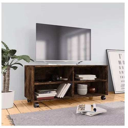  TV omarica s kolesci dimljen hrast 90x35x35 cm inženirski les