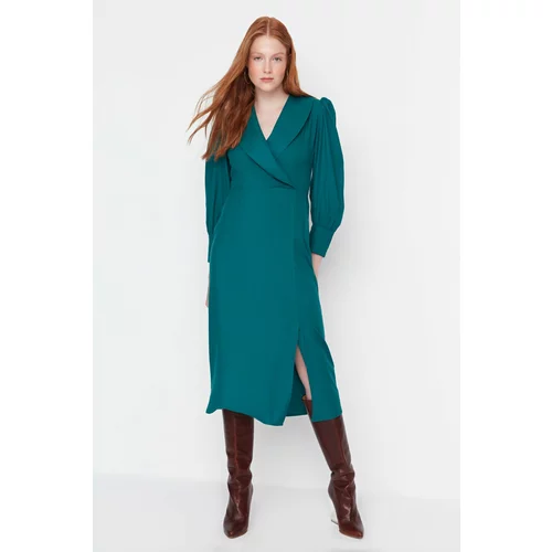 Trendyol Emerald Green Double Breasted Collar Dress