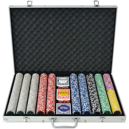  Poker Set s 1000 Laserskimi Žetoni Aluminij
