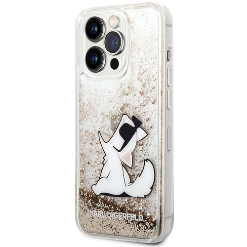 Maska za telefon Karl Lagerfeld Hc Liquid Glitter Choupette za iPhone 14 Pro 6.1 zlatna (KLHCP14LGCFD) Slike
