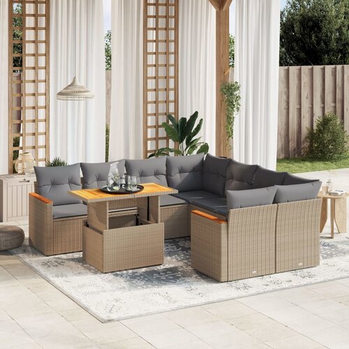 vidaXL 9-dijelni set vrtnih sofa s jastucima bež od poliratana Cijene