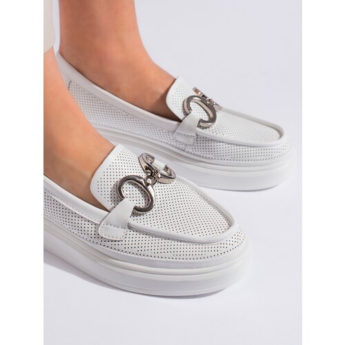 GOODIN Women's white openwork loafers Slike