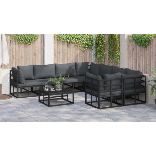 VidaXL Vrtna sedežna garnitura 9 pcs Črna 70 x 70 x 32 cm Aluminij Slike