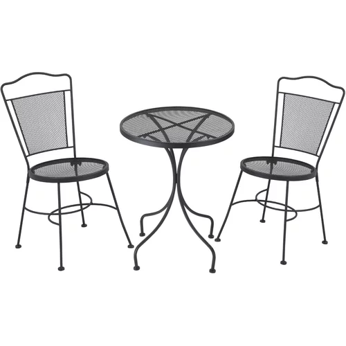 Outsunny Vrtni set 3 kosov, okrogla miza za kavo z dvema kovinskima stoloma za zunanjo uporabo, vrtno in dvoriščno pohištvo, črno, (20708561)