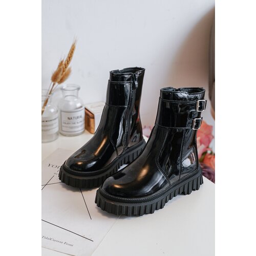 Boto Children's Glossy Boots with Buckles Black Chloraia Cene
