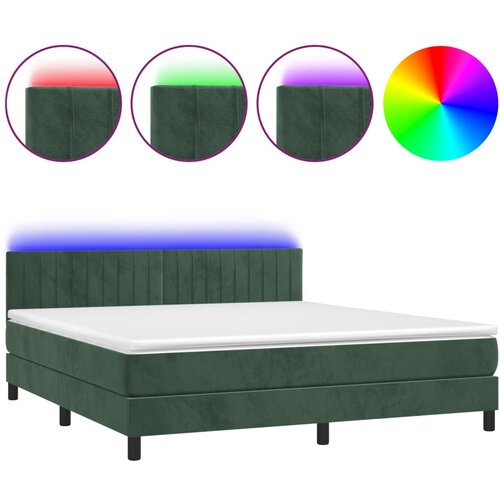 VidaXL Box spring postelja z vzmetnico LED tem. zelena 160x200cm žamet, (20897399) Slike