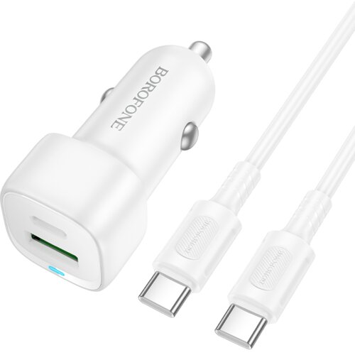 Borofone BZ34B avtopolnilec Type C (20W) USB A (18W) PD 38W QC 3.0 s kablom Type C - Type C 1m - bel Slike