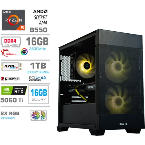 MEGA Računalnik MT S7X R5-5600X/RTX5060Ti-16GB/16GB/1TB-4.0/750W/Brez OS/črna RGB + Estetski napajalni kabli [Rumena / Črna], (22097680) Cene