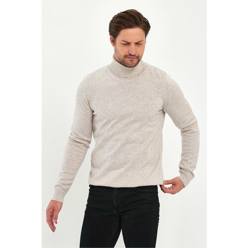 Lafaba Men's Beige Turtleneck Basic Knitwear Sweater Slike