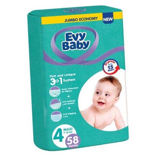 Evy Baby Pelene za bebe Jumbo 4 Maxi 8 - 18kg, 58kom, 3u1 Cene