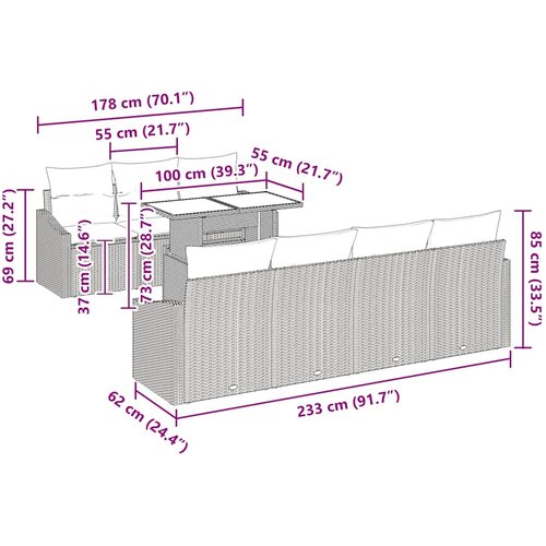  Sjedeća garnitura za vrt 8 kom. Siva poliratan 100 x 55 x 73 cm Slike