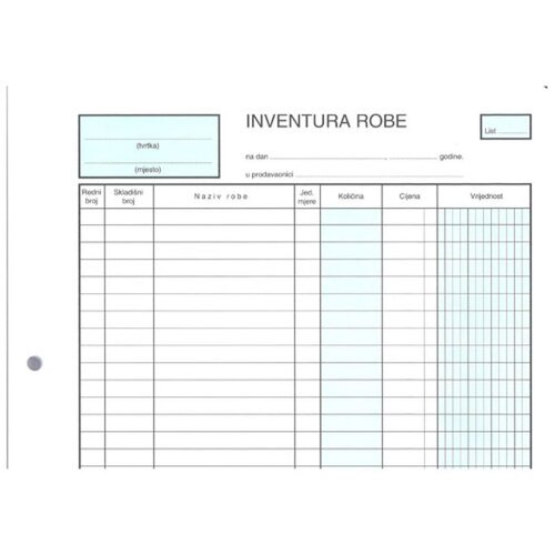 NARODNE NOVINE-UT IR-100/T INVENTURA ROBE; Blok 100 listova, 21 x 29,7 cm Cijene