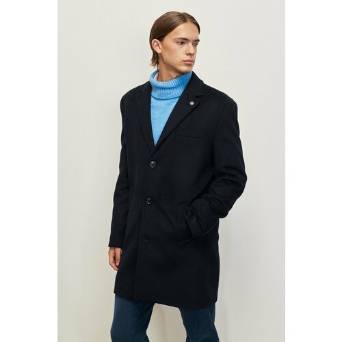 ALTINYILDIZ CLASSICS Men's Navy Blue Standard Fit Regular Cut Mono Collar Wool Coat Slike