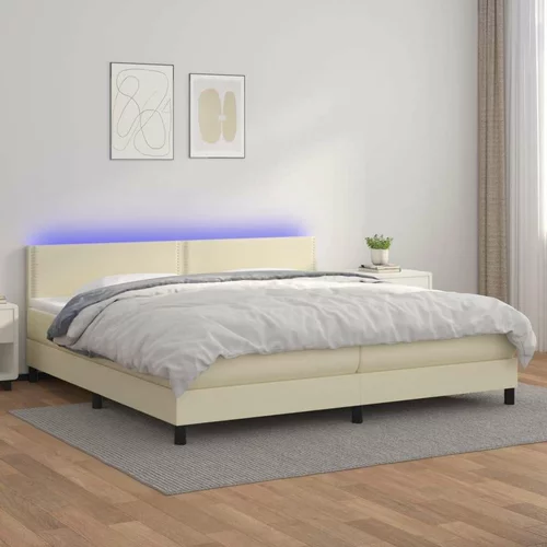  Box spring postelja z vzmetnico LED krem 200x200cm umetno usnje, (20724793)