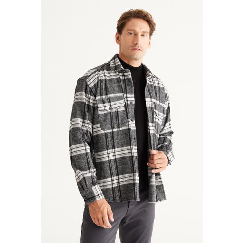 Altinyildiz classics Men&amp;#039;s Black-gray Oversize Wide Cut Buttoned Collar Plaid Lumberjack Winter Shirt Jacket Slike