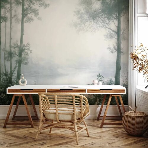  Foto tapeta - Retro Landscape - Grove Trees and Pond in Patinated Shades of Green 500x350 Premium Slike