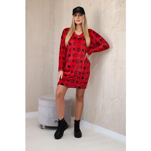 Kesi Velvet dress with a decorative red pattern Cene